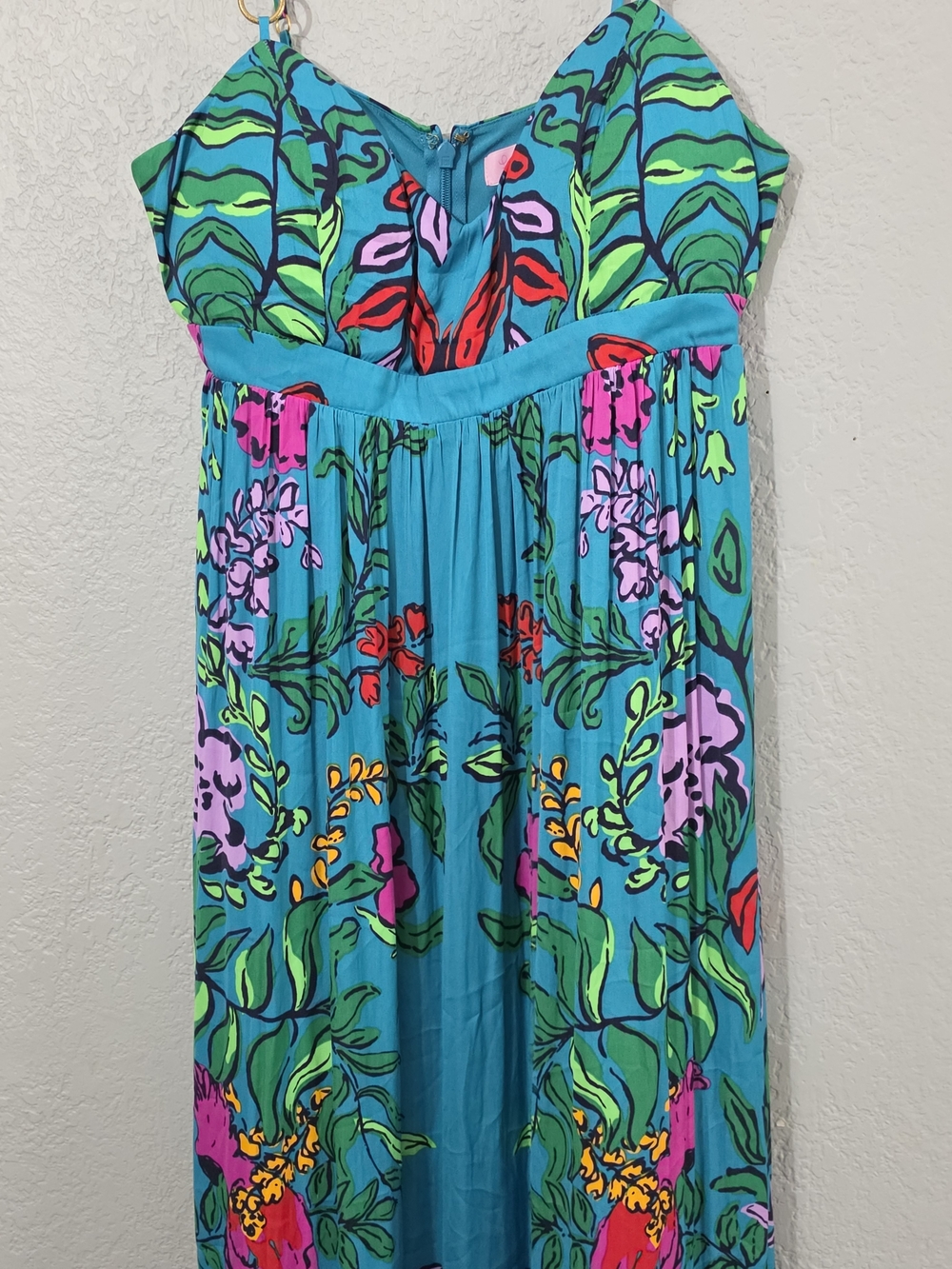 Lilly Pulitzer Joanna Maxi Dress Turquoise "Shake Your Tail Feathers" Womens 2 - Picture 6 of 15